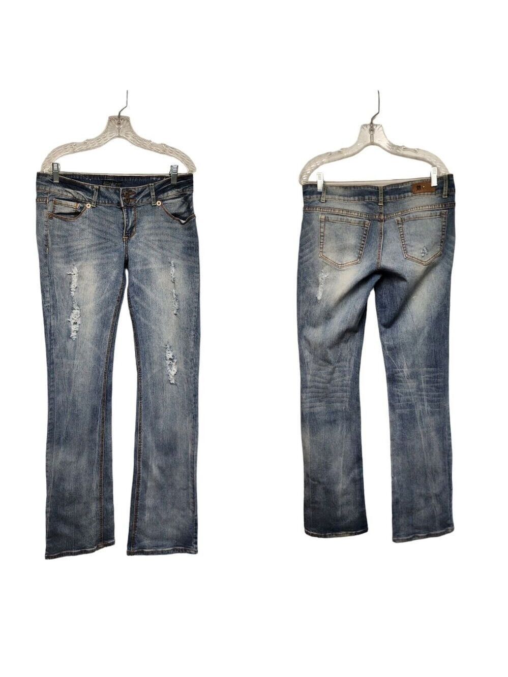 Royal Blue Bootcut Jeans Juniors 11/39 Distressed Faded Blue